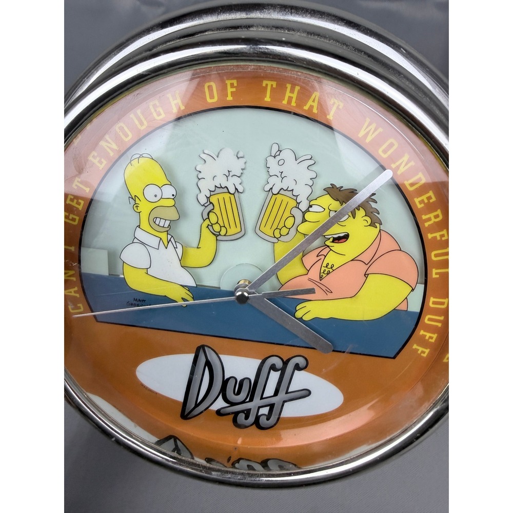 Vintage 2002 The Simpsons Duff Beer Wall Clock Homer Barney Wesco Chrome 10" - Picture 2 of 6